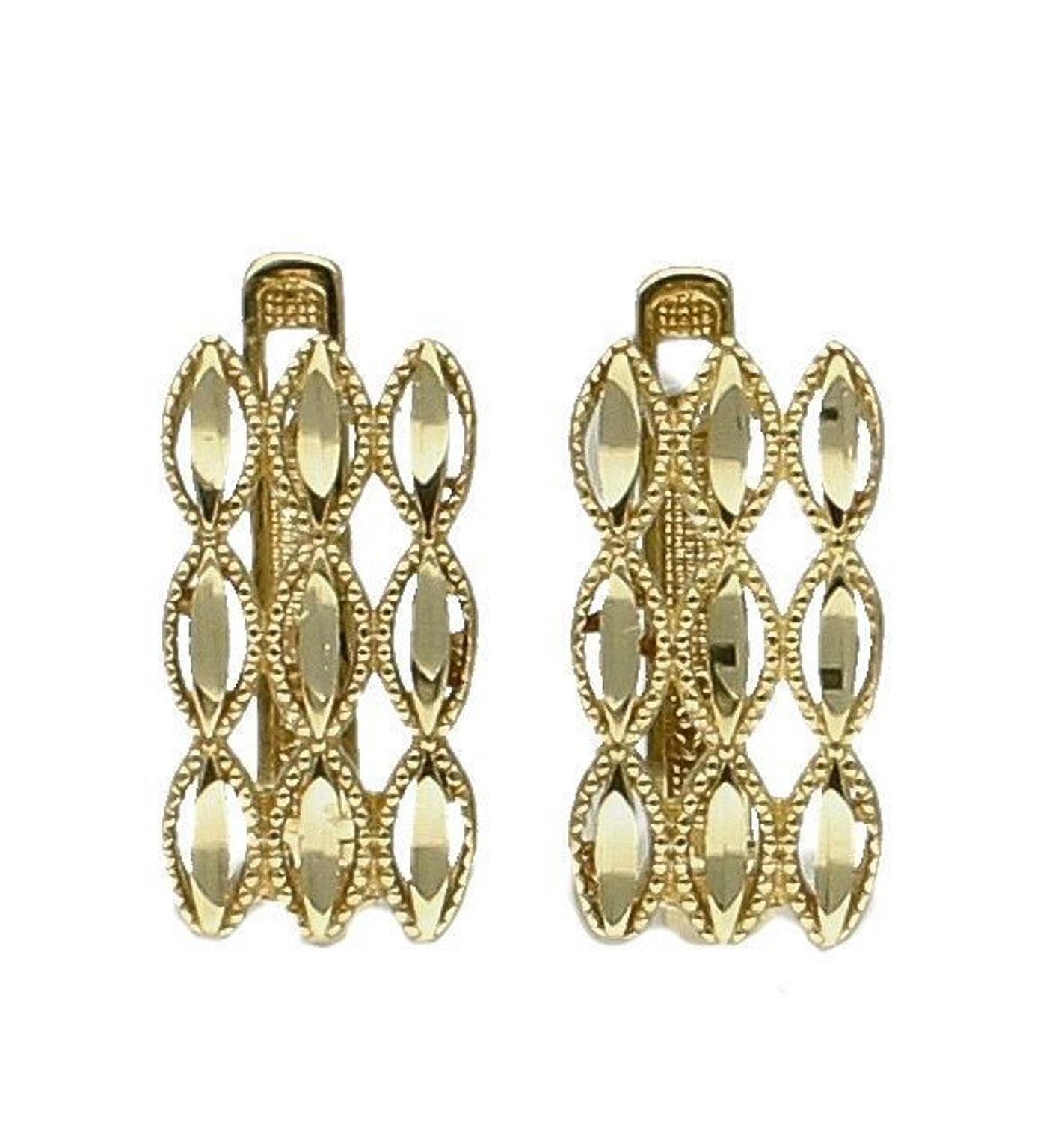 Złote kolczyki 585 ażurowy wzór KL 11333. Eleganckie, złote kolczyki  w formie ponadczasowej ozdobionej ażurowym wzorem wykonane ze złota próby 585 o wadze około 2,99 gram. Ich kształt jest uniwersalny, ponadczasowy a dzięki s.jpg